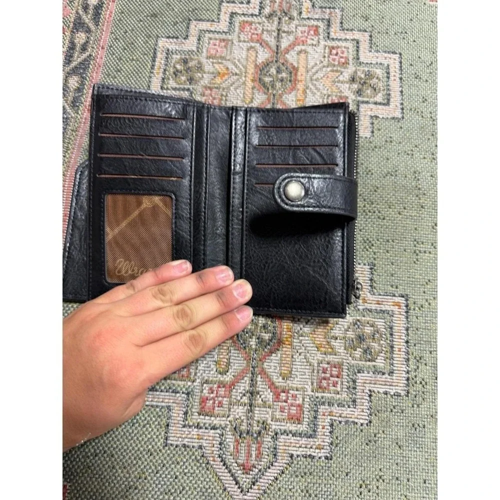 Wrangler Black Faux Leather Bifold Wallet with Snap Closure and Coin Pocket